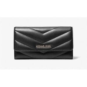 Michael Kors Jet Set Travel Large Quilted‎ Tri-Fold Wallet Black NWT